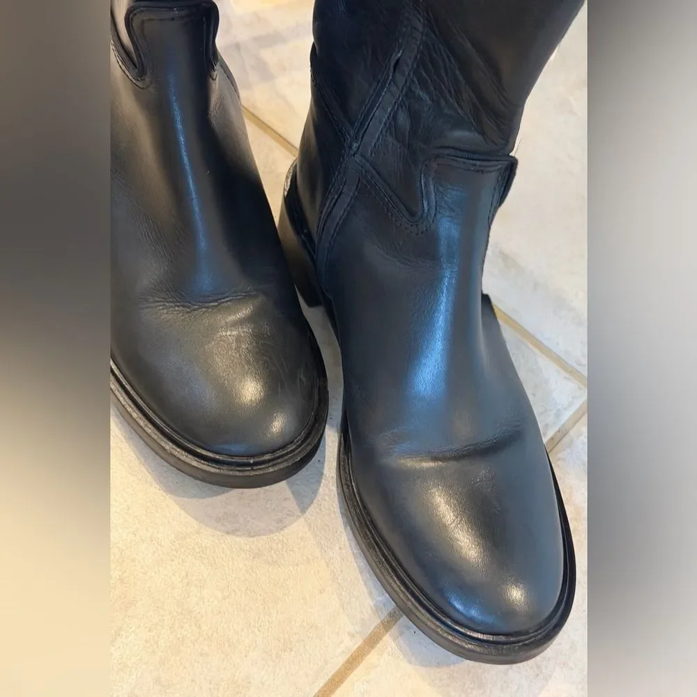 Tory Burch Lowell 2 Black Leather Logo Tall Riding Boots 50869 Size 6M Designer